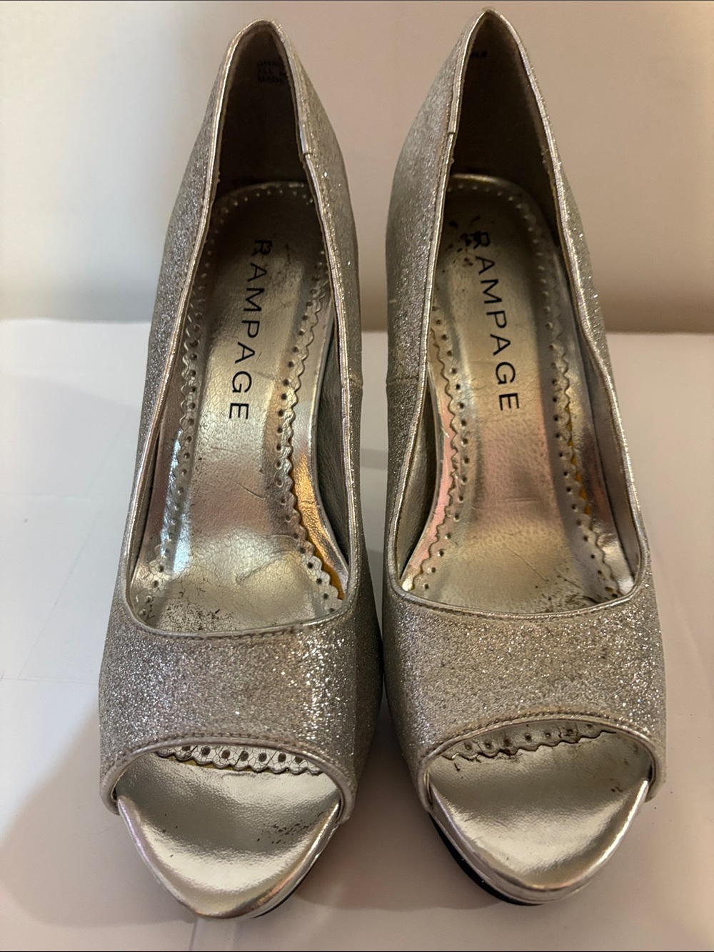 Rampage Silver Glitter Peep-Toe Pumps